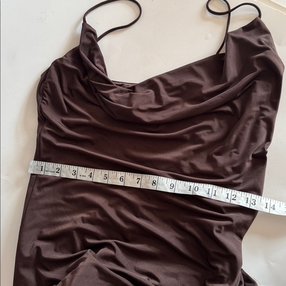 Lovers & Friends Odessa Espresso Brown Ruched Thin Strap Slip Maxi Gown size XL - Picture 10 of 12